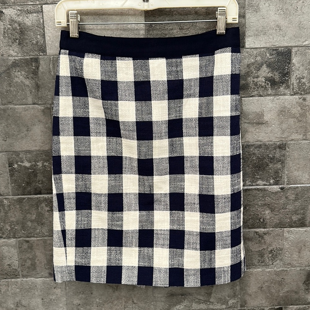 JCrew Navy Blue and White Buffalo Plaid Pencil Skirt